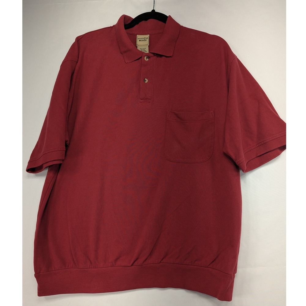 Scandia Woods Mens XLG TL Red Short Sleeve Collared‎ Pocket Polo Shirt Golf